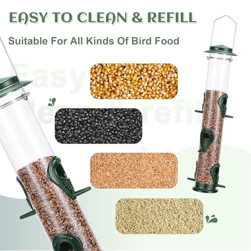 2PK Metal Bird Feeders with 6 Feeding Ports,Tube Bird Feeder with Steel Hanger,Wild Bird Feeder for Outdoors Hanging, Attracting Birds in Your Lawn, Garden, Balcony (Green) - color: Green 2 PACK