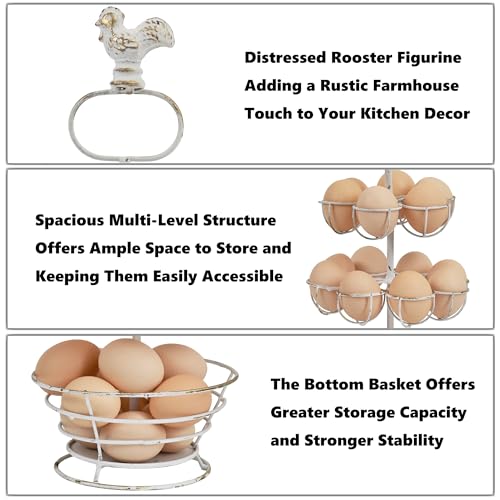 Fresh Egg Holder Countertop Vintage Metal Multi-Tier Egg Holder with Storage Basket Farmhouse Countertop Egg Storage Rack for Kitchen Organization (Double Layer White) - color: Double Layer White