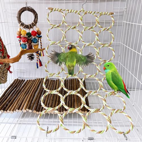 Bird Swing Climbing Rope Net Toys 14 x 24 Parakeet Hemp Rope Perch Swing Ladder Bridge Hanging Hammock Small Animal Activity Toy for Parrot Lovebirds Hamster Mice Rat Ferret (Random Color)(1 Pcs) - size: 1Pcs