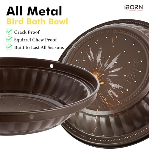 iBorn Hanging Bird Feeder Tray, 2.5LB All Metal Wild Bird Feeder for Outdoor Backyard Garden, Squirrel Chew Proof and Rust Resistant Feeder Bowl with Drainage Holes, Bronze, Pack of 1