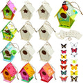 Outus 12 Pcs Wooden Birdhouse Craft Kits to Build, 4 Shapes Wooden Unfinished Bird House with Butterfly Sticker for and Arts Crafts Bulk Painting Kits(Classic Style,3.6×4 Inch) - style: Classic