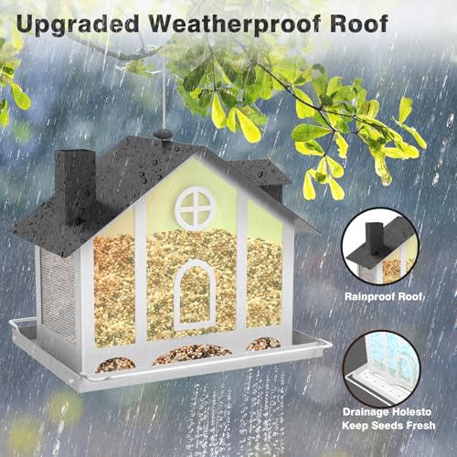 FlowaFoli Bird Feeder House for Outside, Decorative Large Bird Feeders for Outdoors with Rainbow Acrylic Panels, Ideal Gift for BirdLovers to Attract Feathered Friends Year-Round - style: Premium