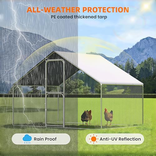 UDPATIO Large Metal Chicken Coop Walk in– Heavy Duty Outdoor Poultry Run with Protective Cover for 25-35 Chickens, Ducks, or Rabbits | Predator-Proof & Weather-Resistant | Double Feed Door UV-Resistant Cover Heavy Duty Outdoor Cage for Bird Duck Rabbit He