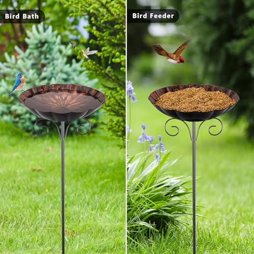 Metal Bird Baths for Outdoors | 39" H Birdbath with 10 Inch Bowl, Standing Bird Bath & Bird Feeder for Outside Garden Patio Yard Lawn Decor, Copper - color: Brown