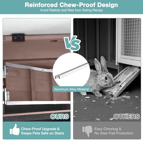 Suumerpety 36" 2-Story Wooden Rabbit Hutch with Chew-Proof Ramp, Double Leak-Proof Pull-Out Trays & 4 Lockable Wheels, Indoor Outdoor Bunny Cage for Rabbits & Guinea Pigs (Brown) - color: (Brown-AIR77)