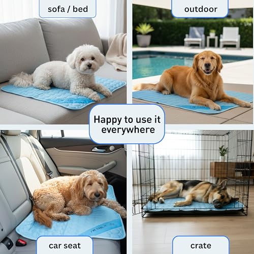 INSPECTOR TAIL Dog Cooling Mat, Indoor & Outdoor, Medium Self Cooling Pad | No Freeze Needed, Breathable, Washable, Portable Cooling Mat for Dogs with Travel Bag, Fits Car, Crate, Floor & Bed, 28"x22" - size: Blue- 27.55" x 22.04"