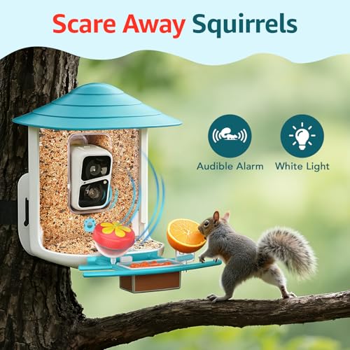 birdsnap® TUC Bird Feeder with Camera Solar Powered 2K Video with 32GB Card | AI Bird Species Identification, Squirrel-Proof, IP65 Waterproof, Outdoor Wireless, 2.4G WiFi, Gift for Mom Dad Bird Lovers - color: Blue