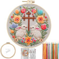FONNUY Easter Rabbit Floral Cross Embroidery Kit, Easter Egg Happy Rabbits Bunny Stamped Pattern Kits for Audlt Beginners, Hand Works Crafts, 8 x 8'' (Happy Bunny 04) - color: Happy Bunny 04