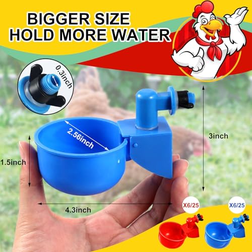 Tanlade 50 Pcs Automatic Chicken Waterer Cups Chicken Feeder for PVC Pipe Waterer Kit for Poultry Duck Goose Turkey Bunny (Red,Blue,Classic) - color: Red,Blue