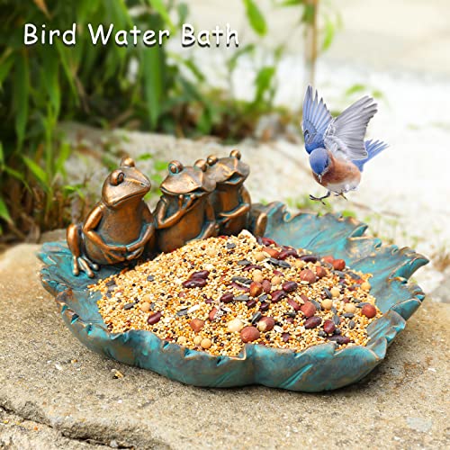 Bird Bath for Outdoors, Resin Garden Frogs Birdbath Bowl Yard Decor | Antique Bird Water Bowl, Tabletop Vintage Frogs Bird Baths and Bird Feeder that Attracts Birds for Outside Yard Table Decor - color: Dark Green-1