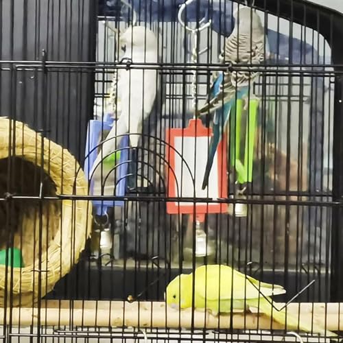 1Pc Random Color Pet Bird Mirror with Bell Interactive Parrot Toys for Budgies Parakeets Conures for Cockatiel Parakeets Canaries Budgie Cage Accessories