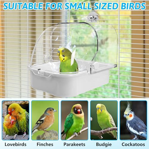 Tfwadmx Bird Cage Bath Hanging Parrot Bath Tub Water Shower Food Feeder Holder Tray Bird Bath Supplies for Small Birds Canary Budgies Cockatiel Lovebirds (White) - color: White