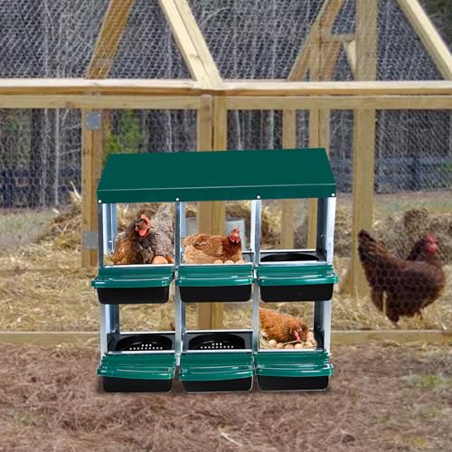 Chicken Nesting Box，Green 6 Hole Chicken Laying Box, Tray for Easy Egg Collection, Large Holes for Ventilation, Suitable for Chickens & Ducks - color: Green, size: 31.9"L x 20.5"W x 31.1"H