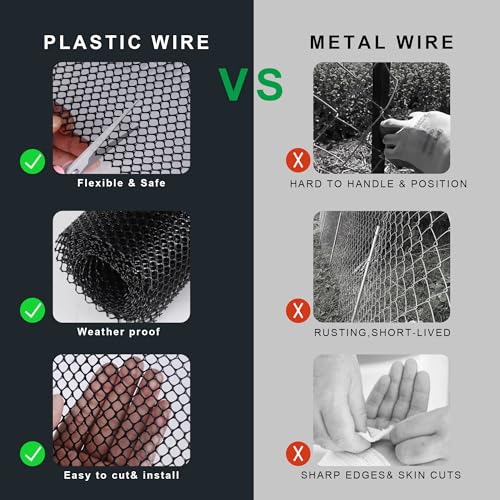 15.7IN x 11FT Black Chicken Wire mesh,Comes with 20 Twist Ties and Gloves,Plastic Chicken Wire Fencing,Poultry Netting,Poultry Fence,Chicken Wire for Crafts,Plastic Garden Fencing,Floral Chicken Wire - size: 15.7IN*11FT