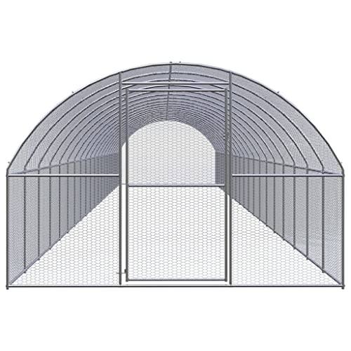 9.8x9.8x6.6 ft Silver Galvanized Steel Chicken Coop Outdoor Kennel for Backyard Poultry, Spacious Duck House with Durable Run, Easy-Assembly Metal Pen for Garden and Farm Use - color: Silver-B, size: 9.8 x 9.8 x 6.6 ft (W x L x H)