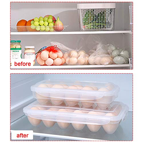 XBY-US 2 Pack Covered Egg Holders For Refrigerator, Plastic Storage Container/ Deviled Egg Tray Carrier with Lid Fits 18X2 Eggs(36 Eggs) - style: A-18 Egg-2 Pack