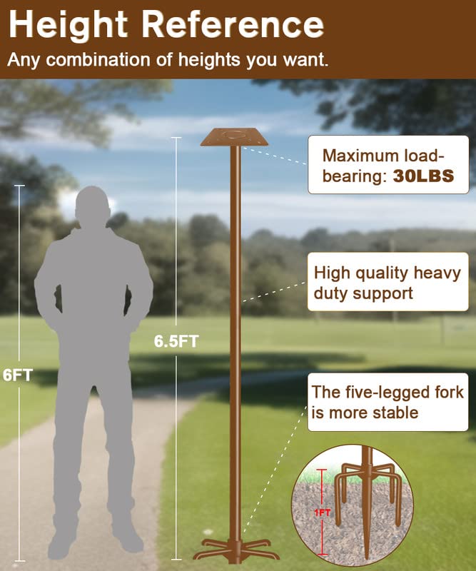 90Inch Heavy Duty Bird House Pole Mount Kit with Frosted, Bird Feeder Pole Kit with 5 Prongs Base and 2 Plates, for Outdoor, Yard, Garden, Brown(Birdhouse Not Include) - color: brown