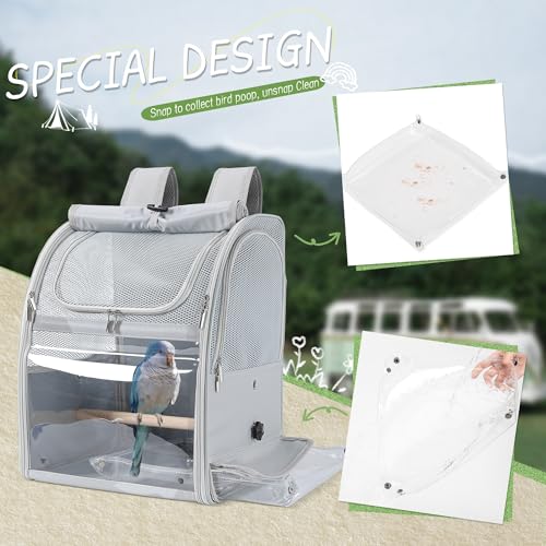 Sanmoncare Bird Backpack Carrier, Water Repellent Fabric Cockatiel Travel Bag with Stand, Lightweight and Portable Travel Cage for Parrot, Bird Travel Carrier - color: Grey