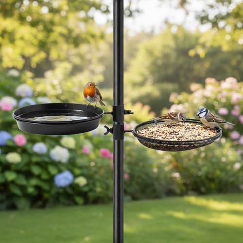 Bird Feeder Pole Stand - 92 Inch Bird Feeding Station for Outdoor Outside, Heavy Duty Adjustable Birdhouse Pole Standing with Base Kit, Includes 4 Hook Water Basin Tray for Garden Yard
