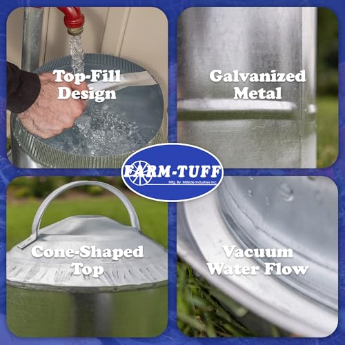 FARM-TUFF Galvanized Poultry Waterer, 5 Gallon Capacity - Double-Wall Poultry Fountain with Cone Top - Automatic Gravity-Fed Water Dispenser for Chickens, Ducks & Game Birds - size: 5 Gallon Capacity