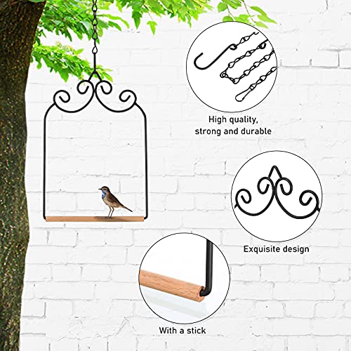 3 Pcs Hummingbird Swings and Perches Wild Bird Swing Metal Frame with 3 Hanging Chain and Wooden Dowel Hummingbird Swings for Outdoors Hanging, Outdoor, Trunk, Lawn, Patio, Garden, 3 Styles