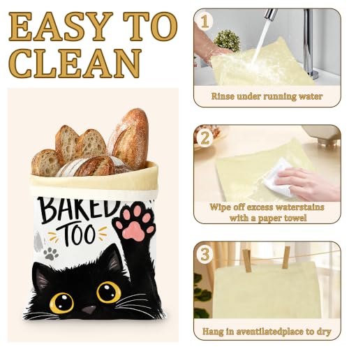 2 Pack Beeswax Funny Baker Black Cat Bread Bags for Sourdough, Reusable Linen Bread Bag 17x13'' Food Storage Cloth Bag Freezer-Friendly & Freshness Preservation - color: Funny Baker Black Cat