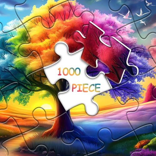 Rainbow Tree of Life Puzzles for Adults 1000 Pieces, Colorful Landscape Gradient Jigsaw Puzzle, Tree Nature Puzzle Scenery - style: Rainbow Tree of Life