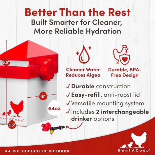 RentACoop 64oz Chicken Drinker with 2 Versatile Nipples