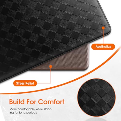 TranquilRelax Kitchen Mats, Cushioned Mats with Extra-Long Runner, Black | Kitchen mats for floor, water-resistant anti fatigue mats for kitchen floor with non-slip backing; 17.3 x 30 and 17.3 x 71 in - color: Black, size: 2-Piece | 30"+71" | Standard