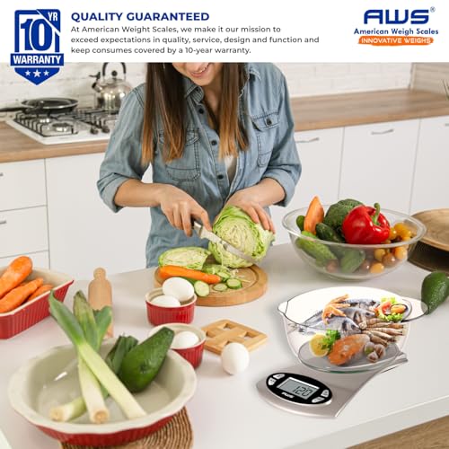 AWS Kitchen Pro 0.1g/0.001oz Precision Food Scale 5kg/11lb Digital Bowl Scale with Tempered Glass, | 2.72L Dishwasher-Safe Bowl, Tare, Timer, Clock & Room Temperature Display | Ultra Cooking Scale - size: 5000g x 1g
