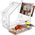 Window Bird Feeder, Wind-Proof Tray Lock, Chew-Resistant PC, Clear 1 PK | 5 Suction Cups, Sliding Tray, Extra Perch Ring, Weather-Resistant, Easy to clean, Durable for Outdoor