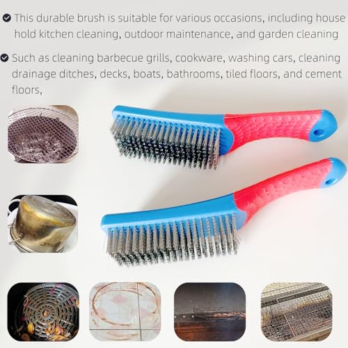 2 Pcs Bird Bath Hard Wire Brushes，Iron Out Rust Stain Remover，Bathtub Cleaning Brush，Hummingbird Feeder Cleaning Brushes，Outdoors Fountain Cleaner Safe for Birds，Bird Cage，Concrete，Birdbaths，Bow - style: Hard Wire Brush
