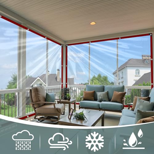 Clear Tarps Heavy Duty Waterproof 8x14 Plastic Tarp with Grommets Clear Vinyl Tarps for Outdoor Patio Enclosure Chicken Coop Covers Waterproof Transparent Tarpaulin for Porches Greenhouse Plant - size: 8x14FT-1PCS