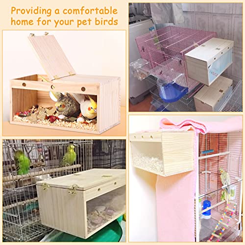 PINVNBY Natural Wood Parakeet Nesting Box Budgie Breeding Box Acrylic Bird Nest for Cage Transparent Panoramic for Parrots, Cockatiels, Lovebirds, Canaries, and Small Birds (M: 9.8 x 5.1 x 5.1 inch) - size: M: 9.8 x 5.3 x 5.3 inch