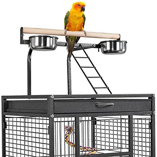 Yaheetech 61" Playtop Parrot Bird Cage with Rolling Stand, Wrought Iron Parrot Cage for Cockatiels Quaker Conure Parakeet Lovebird Finch Canary, Black - color: Black