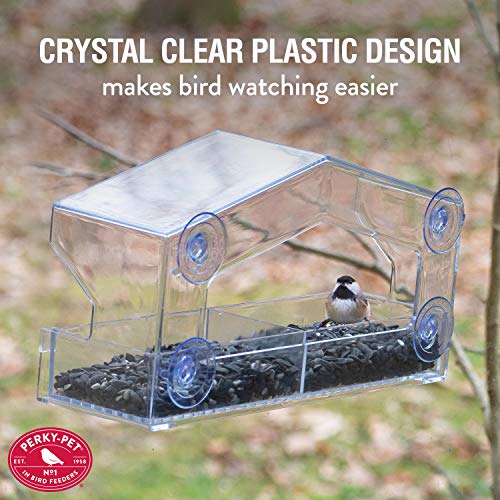 Perky-Pet Clear Outdoor Window Bird Feeder with Strong Suction Cups – 1 Lb Seed Capacity - Perky Pet 347 - Entertaining Bird Feeding - Great Gift Idea, Outdoor Decor - size: 1 LB Capacity