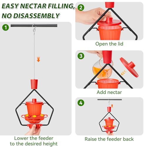 Retractable Hummingbird Feeder – 6 Feeding Ports, Leak-Proof, Ant & Bee Proof, Easy Top-Fill & Easy to Clean, Durable ASA Plastic, 18.5 oz Capacity, Adjustable Hanging System with 44" Extension(Red) - color: Red,1 Pack