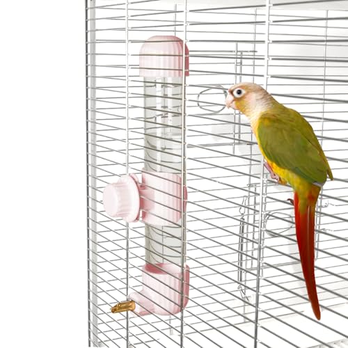 9.4 Fl Oz No Mess Bird Water Dispenser, Automatic Parrot Water Feeder with Spring Valve, Clear Cage Water Drinker for Parakeets Cockatiels Budgies Finch Lovebirds & Canary (Pink, 9.4 fl oz (280ml)) | Leak-proof bird waterer | For parrots, cockatiels, budg