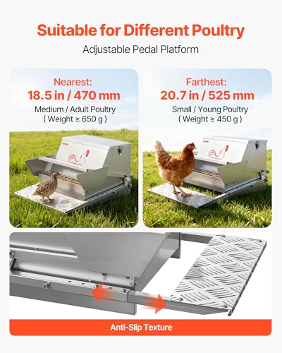 VEVOR Automatic Chicken Feeder, 25 lbs Capacity, Rainproof Treadle Poultry Feeder with Lockable Lid, No Waste, Galvanized Steel Construction, Outdoor Use, for Chicken, Bantams, Poultry, Pheasants