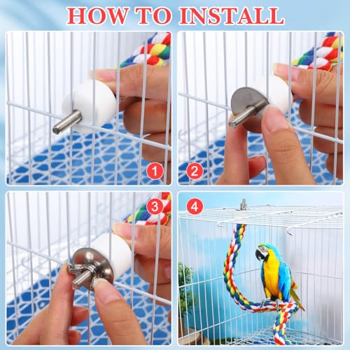 Hemobllo Parrot Cotton Rope Perch 23.62 Inch Bird Rope for Cages Climbing and Chewing Toy Standing Station for Parakeets Balance Training Exercise and Boredom Relief - size: 60cm