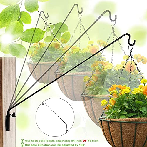 Heavy Duty Extended Reach Wall Mounted Deck Hook Wall Pole,Bracket Direction and Length Adjustable Plant Bracket for Bird Feeders, Planters, Suet Baskets, Lanterns, Wind Chimes,Black - size: 43in Long Wall Mounted Hook-1 Pack