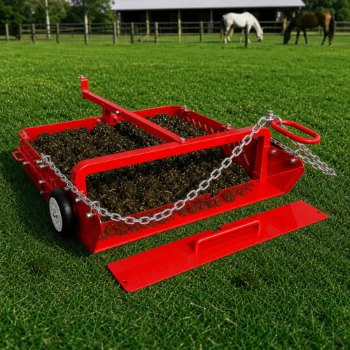 GRIND MODE 2-in-1 Horse Paddock Cleaner & Tow-Behind Trailer, Heavy Duty Manure Fork & Scoop, Efficient Yard Sweeper for Horse Manure, Drag Collector for Pasture/Yard Easy Cleanup - color: Red, size: Upgraded Chain Drag