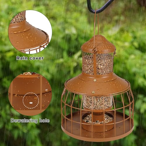Squirrel Proof Bird Feeders, Metal Wild Bird Feeders for Outdoors Hanging, 3.5LB Heavy Duty Caged Squirrel Proof Bird Feeders, Chew-Proof, Weather Resistant, Patio Backyard Garden Decor