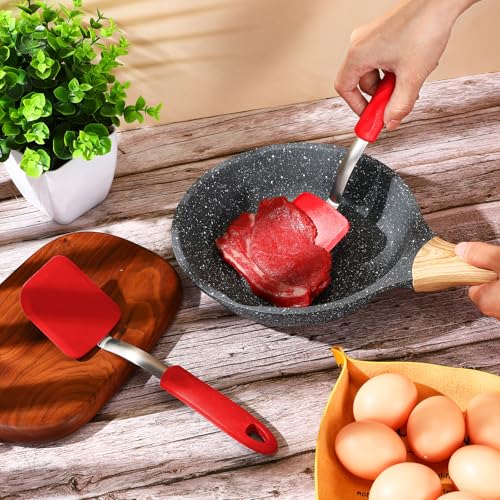Silicone Cookie Spatula Turner 2 Pack Mini Brownie Spatula Flexible Kitchen Small Silicone Turner for Nonstick Cookware Heat Resistant No Scratch Flipper for Egg(Solid Flat,Red) - color: Red