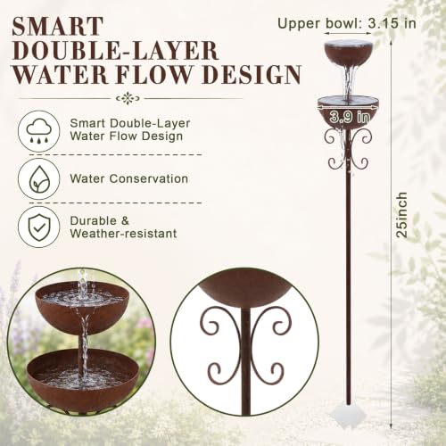 1 Pcs Vintage Metal Bird Bath Stakes for Garden, Decorative Outdoor Bird Bath Bowl Set, Rustic Rain Catcher Garden Art for Birds Butterflies Patio Lawn Flower Bed Decor (2-Tiered) - style: 2-tiered