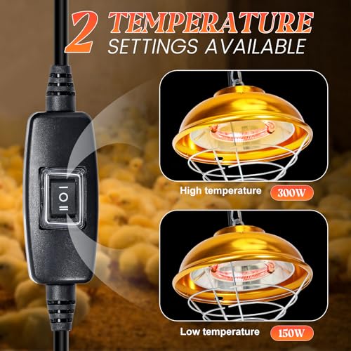 Chicken Heat Lamp Chick Brooder Chickens Coop Heater | Waterproof Heating Lamp for Outdoor & Indoor, 300W Heater for Dog Rabbit Duck Chicken Piglet Goat, 2 adjustable heat settings