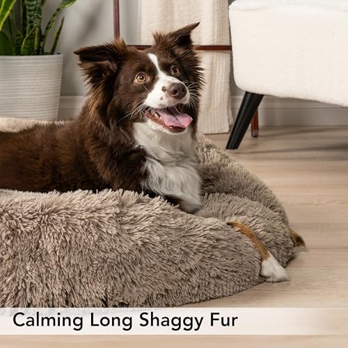 PetAmi Calming Donut Dog Bed, Washable Faux Fur, 30 Inch Medium, Taupe | Warm Shaggy Faux Fur and A Deep Nest Help Anxious Pets Curl Up and Sleep Soundly. Perfect for Puppies, Cats, and Rescues. - color: Taupe, size: Medium - 30"