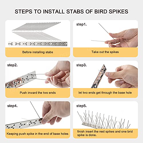 OFFO Bird Spikes with Stainless Steel Base, Durable Bird Spikes Arrow Pigeon Spikes Fence Kit for Keeping Small Bird, Crows and Woodpeckers Away, Covers 38.3 Feet(11.7m) - size: 38.3 Feet