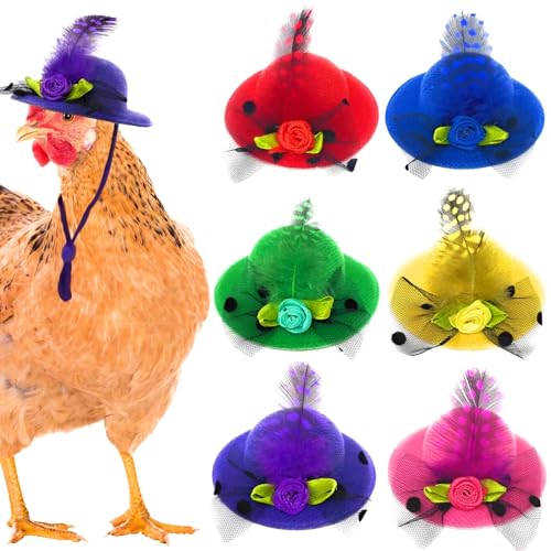 6-Pack Mini Chicken Hats for Hens, Dolls Hats, Cute Decorations | Cotton & Polyester, 2.76 in (7 cm), Adjustable Chin Strap, Fits Small Animals - style: Single-Flower-Suede-2