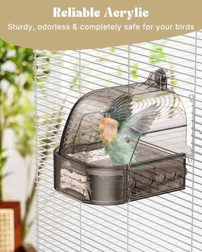 Pawfly Bird Bath for Cage, Parakeet Bath, Parakeet Bird Bath, Bird Cage Bath for Feeding & Resting, Acrylic Bathtub Box for Parrot, Cockatiel, Budgie, Canary Lovebird & Finch